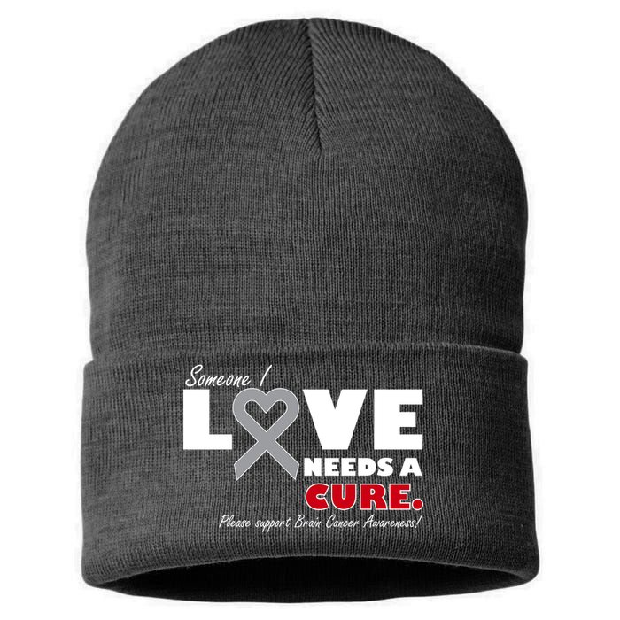 Someone I Love Needs A Cure Brain Cancer Awareness Sustainable Knit Beanie