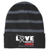 Someone I Love Needs A Cure Brain Cancer Awareness Striped Beanie with Solid Band