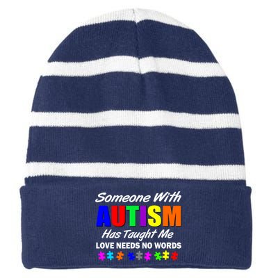 Someone With Autism Has Taught Me Striped Beanie with Solid Band