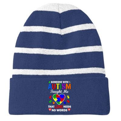 Someone With Autism Taught Me That Love Needs No Words Striped Beanie with Solid Band