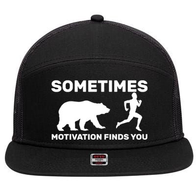 Sometimes Motivation Finds You Bear 7 Panel Mesh Trucker Snapback Hat