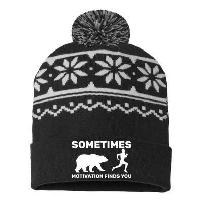 Sometimes Motivation Finds You Bear USA-Made Snowflake Beanie