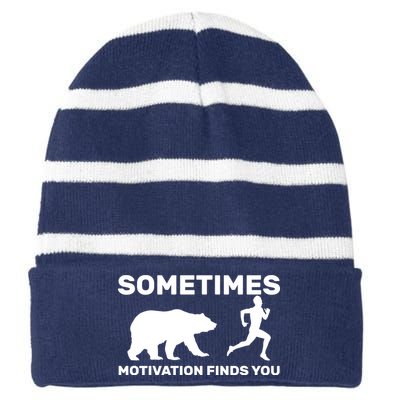 Sometimes Motivation Finds You Bear Striped Beanie with Solid Band