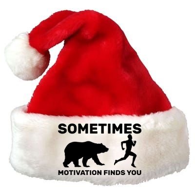 Sometimes Motivation Finds You Bear Premium Christmas Santa Hat