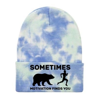 Sometimes Motivation Finds You Bear Tie Dye 12in Knit Beanie