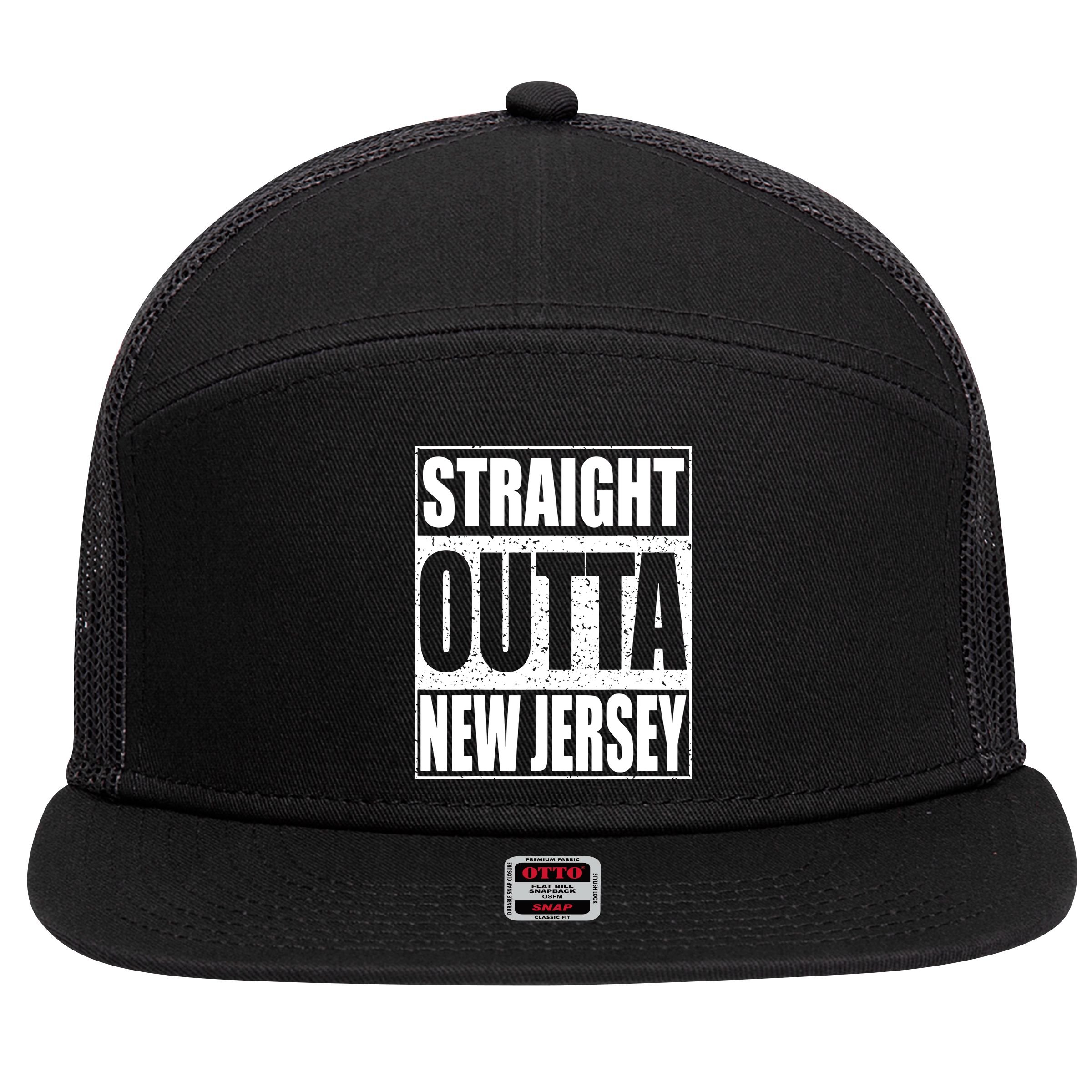 Straight Outta New Jersey Patriotic New Jersey State 7 Panel Mesh Trucker Snapback Hat