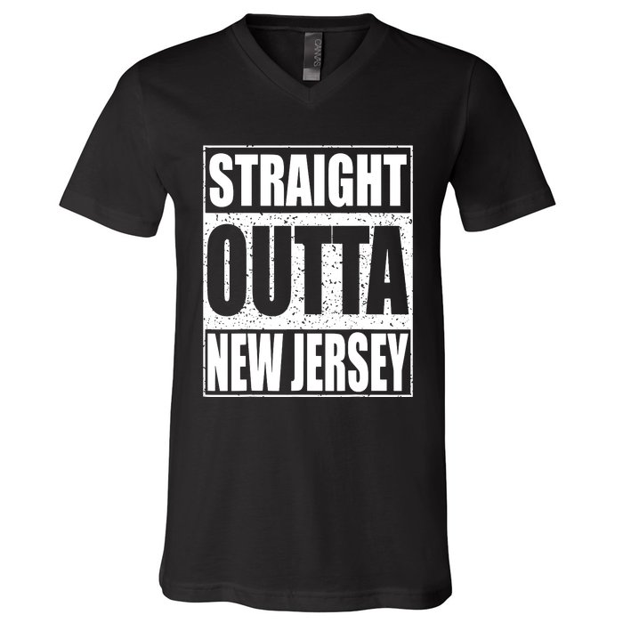 Straight Outta New Jersey Patriotic New Jersey State V-Neck T-Shirt