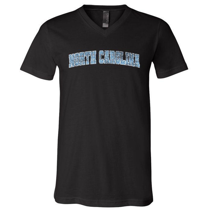 State Of North Carolina Varsity Style Faded V-Neck T-Shirt