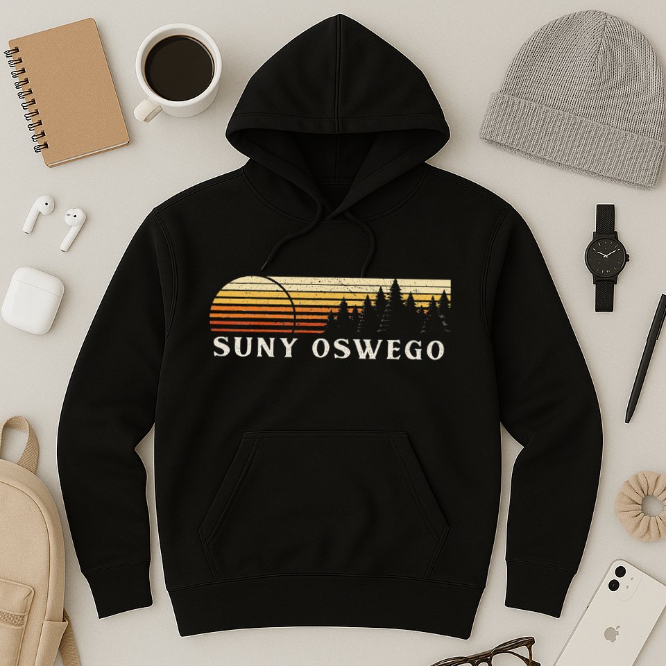 Suny Oswego Ny Vintage Evergreen Sunset Eighties Retro Hoodie