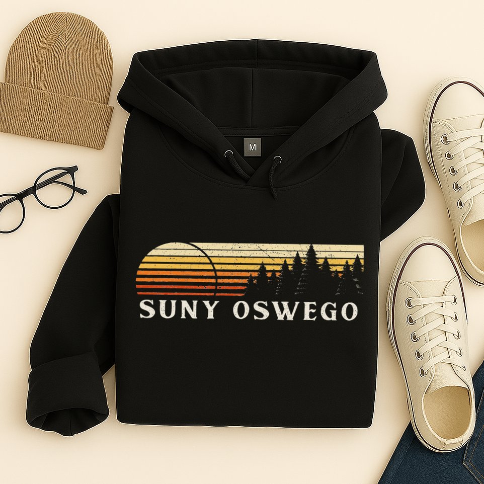 Suny Oswego Ny Vintage Evergreen Sunset Eighties Retro Hoodie