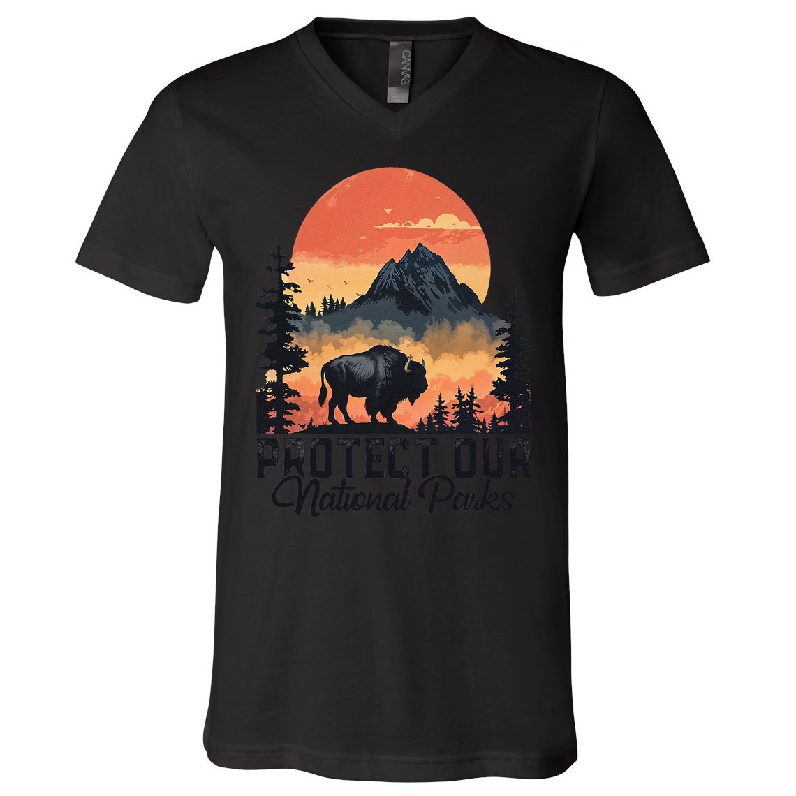 Save Our National Parks Resist Service Bison Buffalo V-Neck T-Shirt