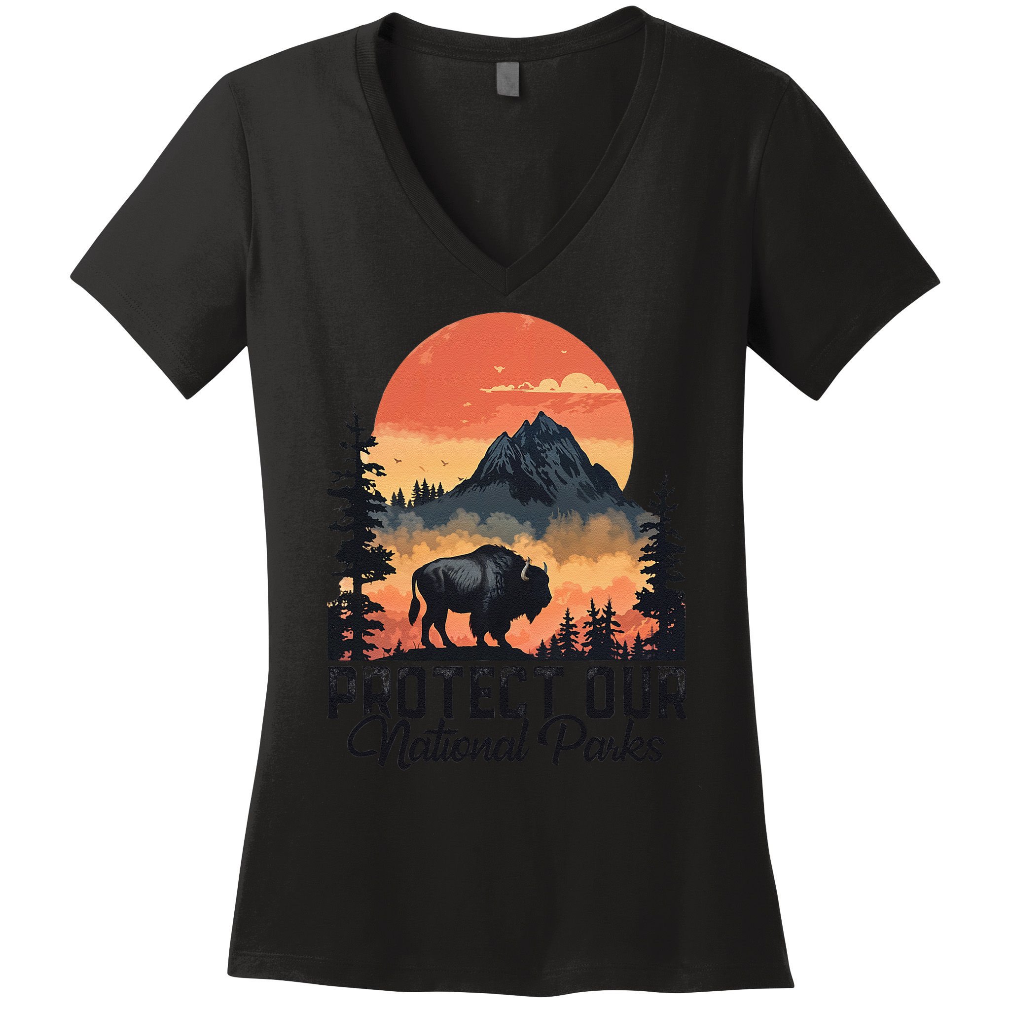 Save Our National Parks Resist Service Bison Buffalo Women's V-Neck T-Shirt