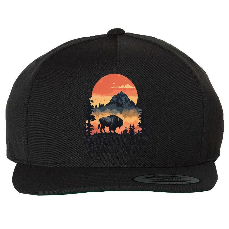 Save Our National Parks Resist Service Bison Buffalo Wool Snapback Cap