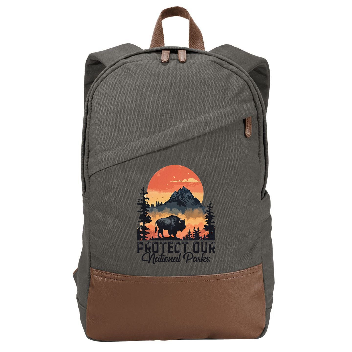 Save Our National Parks Resist Service Bison Buffalo Cotton Canvas Backpack