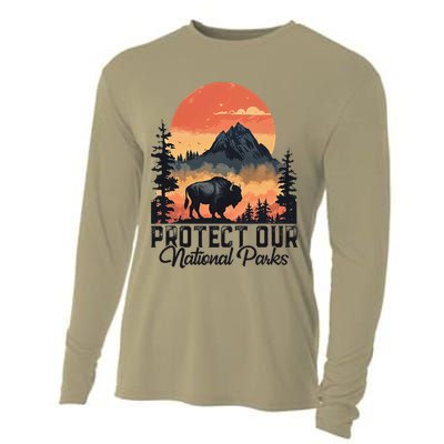 Save Our National Parks Resist Service Bison Buffalo Cooling Performance Long Sleeve Crew