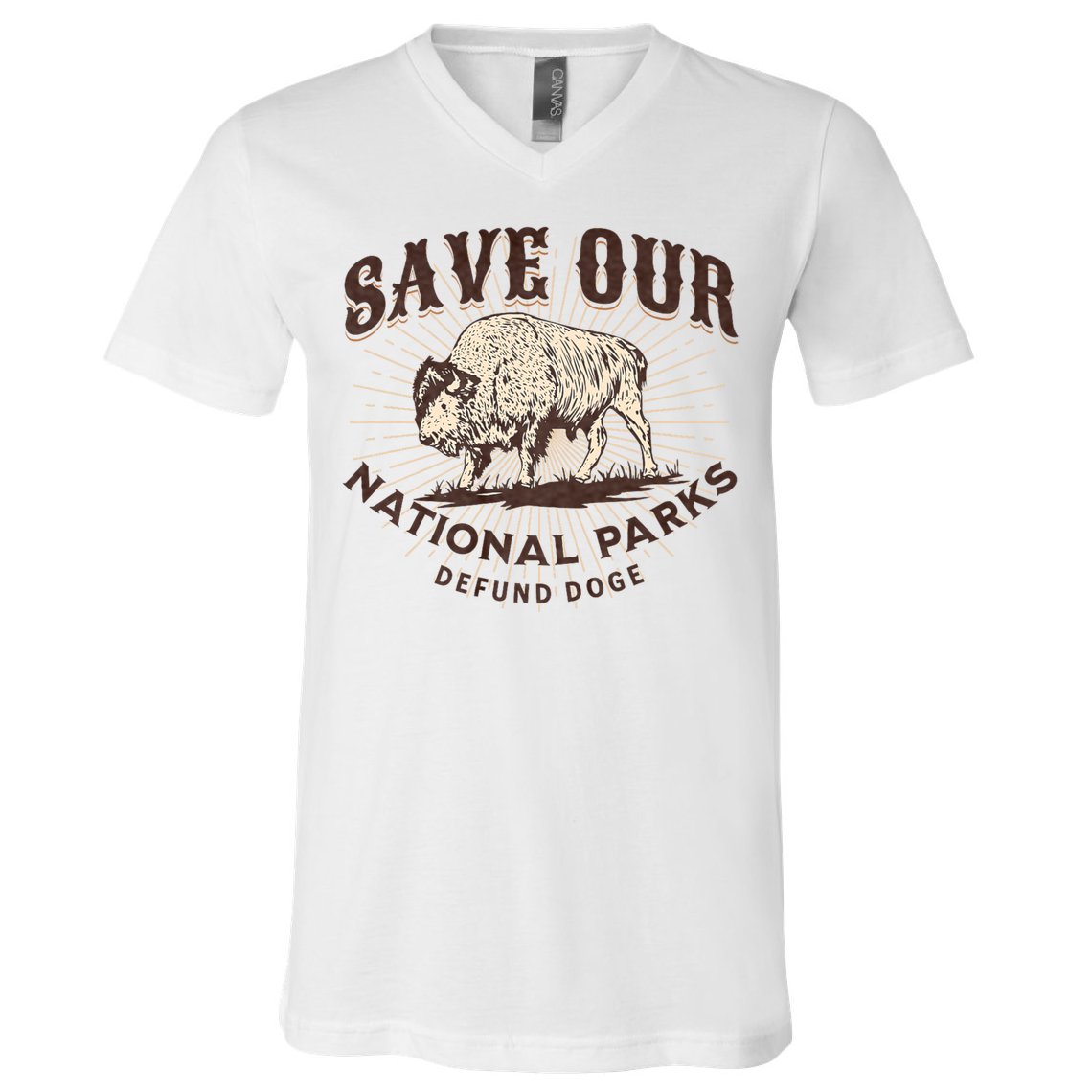 Save Our National Parks Defund DOGE Resist Bison ALT US V-Neck T-Shirt