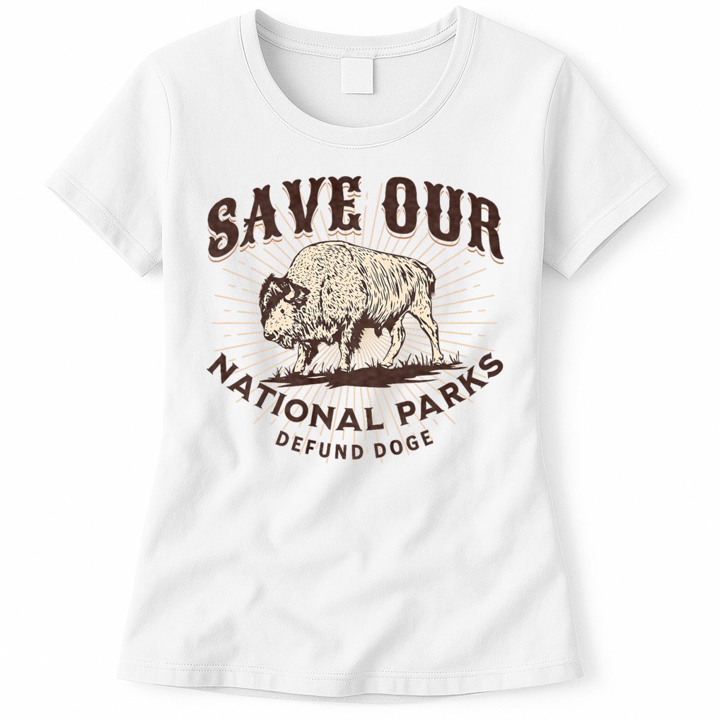 Save Our National Parks Defund DOGE Resist Bison ALT US Womens T-Shirt