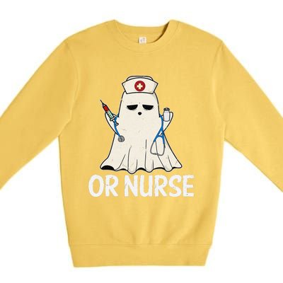 Spooky Or Nurse Boo Ghost Halloween Nurse Crubs Premium Crewneck Sweatshirt