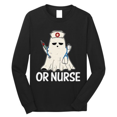 Spooky Or Nurse Boo Ghost Halloween Nurse Crubs Long Sleeve Shirt