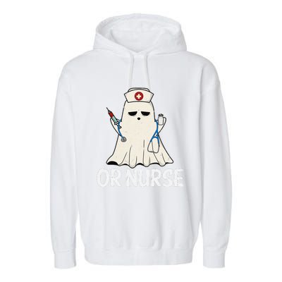 Spooky Or Nurse Boo Ghost Halloween Nurse Crubs Garment-Dyed Fleece Hoodie