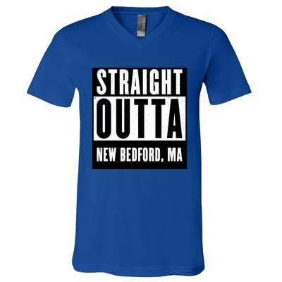 Straight Outta New Bedford Massachusetts Home Cute Gift V-Neck T-Shirt