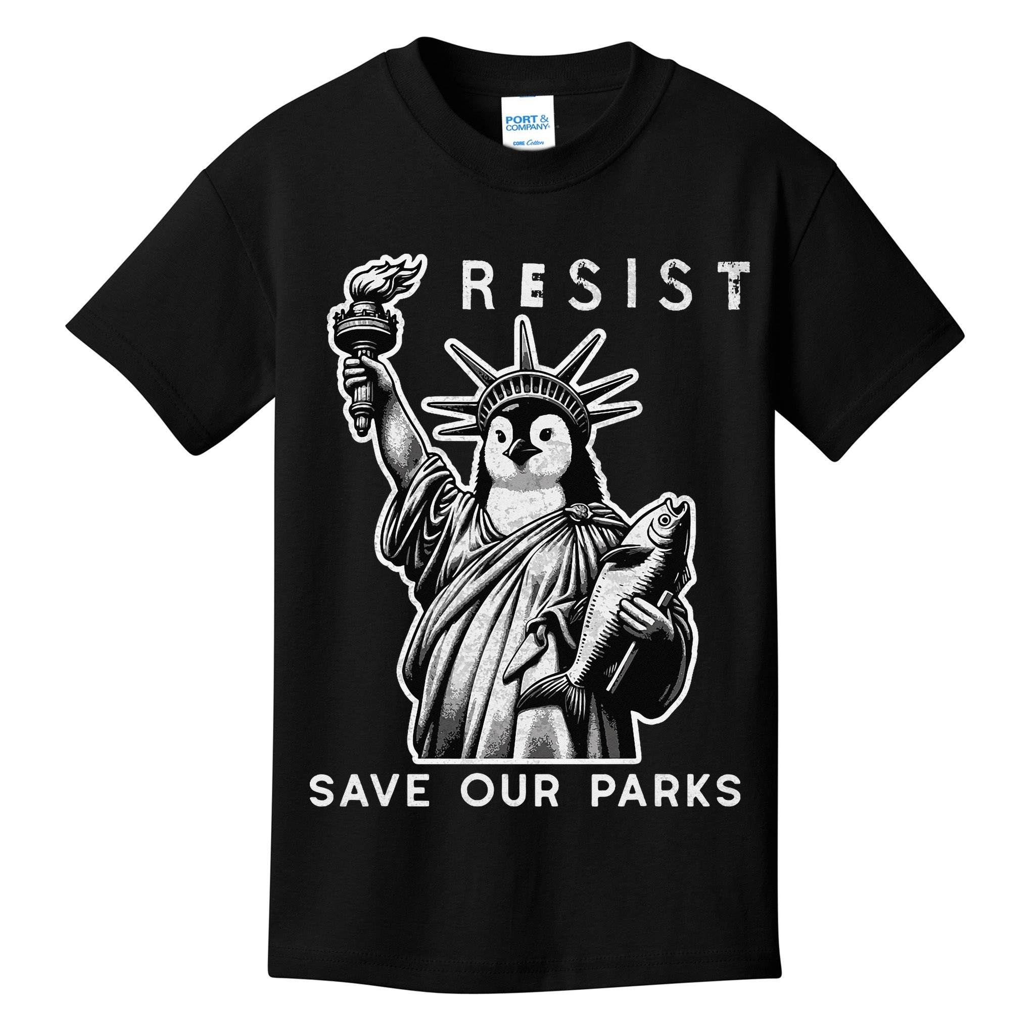Save Our National Parks Penguin Statue Of Liberty Resist Kids T-Shirt