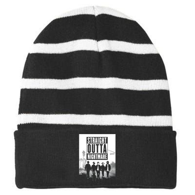 Straight Outta Nightmare Striped Beanie with Solid Band