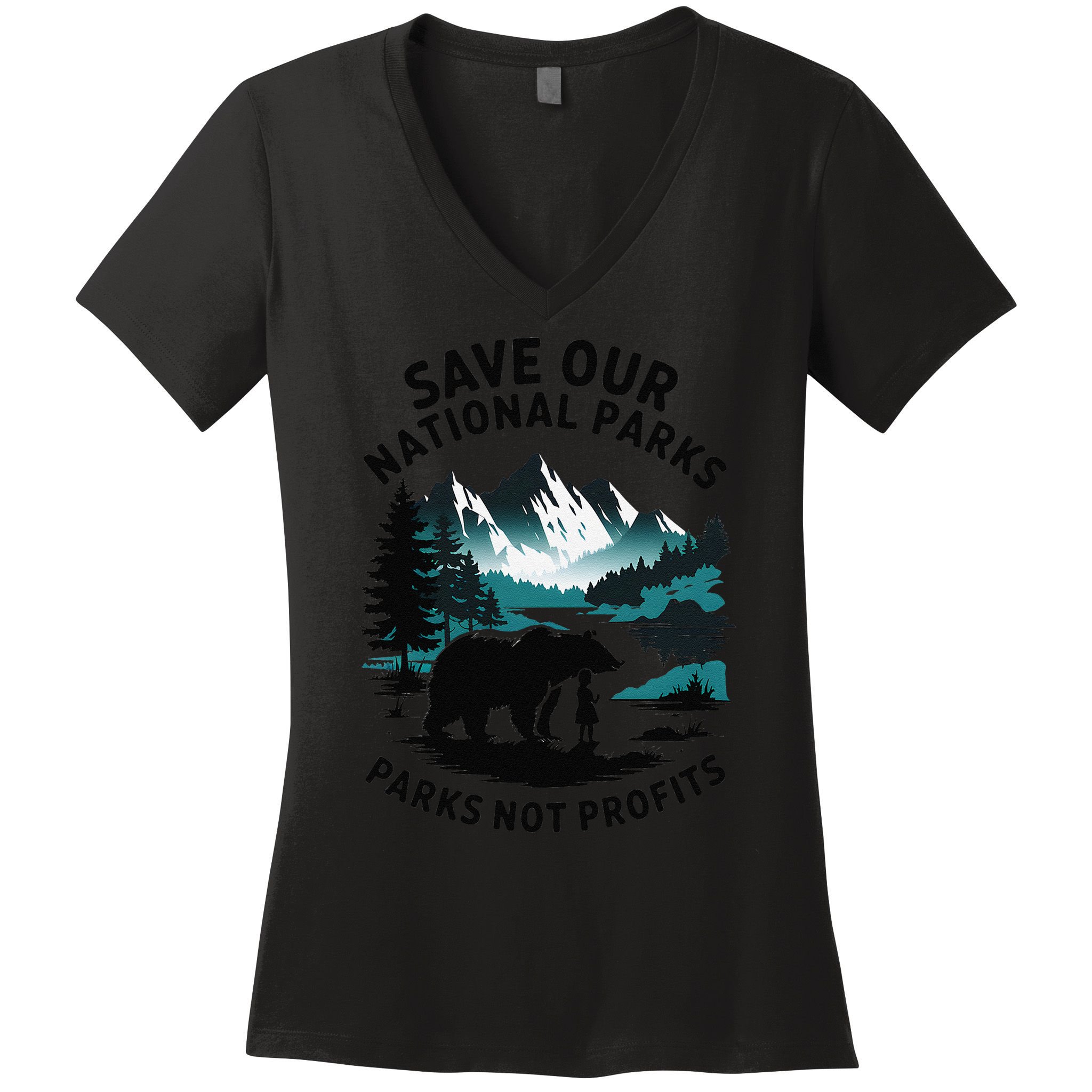 Save Our National Parks Mountain Grizzly Bear Women's V-Neck T-Shirt