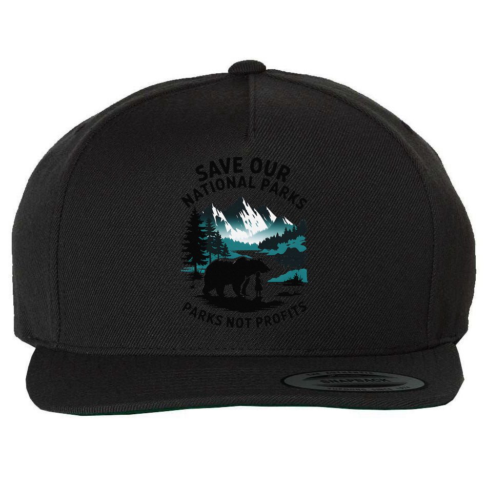 Save Our National Parks Mountain Grizzly Bear Wool Snapback Cap