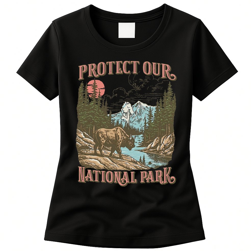 Save Our National Parks Resist Service Bison Buffalo Womens T-Shirt