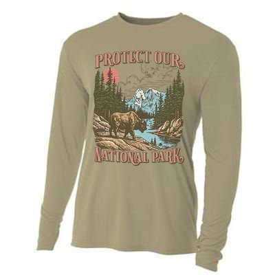 Save Our National Parks Resist Service Bison Buffalo Cooling Performance Long Sleeve Crew