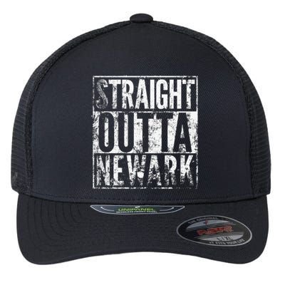 Straight Outta Newark New Jersey Distressed Effect Flexfit Unipanel Trucker Cap