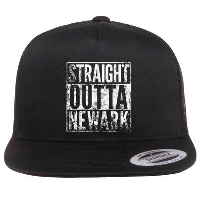 Straight Outta Newark New Jersey Distressed Effect Flat Bill Trucker Hat