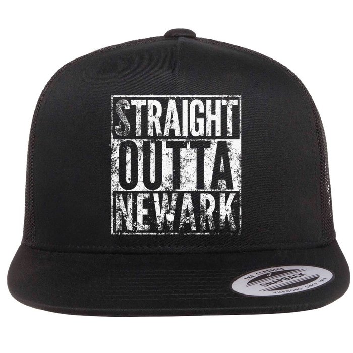 Straight Outta Newark New Jersey Distressed Effect Flat Bill Trucker Hat