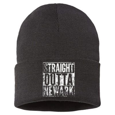 Straight Outta Newark New Jersey Distressed Effect Sustainable Knit Beanie