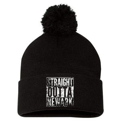 Straight Outta Newark New Jersey Distressed Effect Pom Pom 12in Knit Beanie