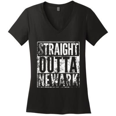 Straight Outta Newark New Jersey Distressed Effect Women's V-Neck T-Shirt