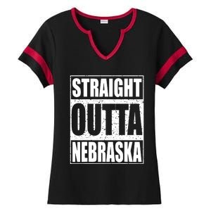 Straight Outta Nebraska Patriotic Nebraska State Ladies Halftime Notch Neck Tee