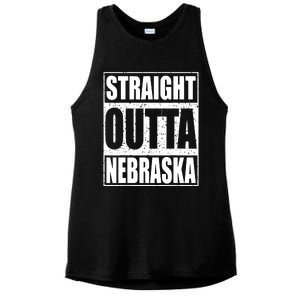 Straight Outta Nebraska Patriotic Nebraska State Ladies PosiCharge Tri-Blend Wicking Tank