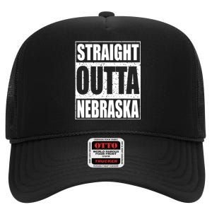 Straight Outta Nebraska Patriotic Nebraska State High Crown Mesh Back Trucker Hat