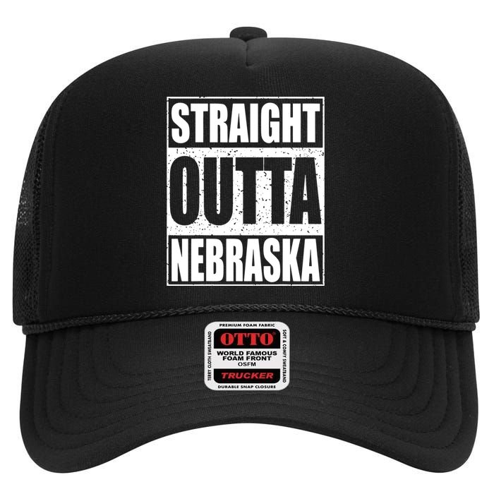 Straight Outta Nebraska Patriotic Nebraska State High Crown Mesh Back Trucker Hat