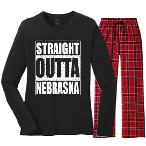 Straight Outta Nebraska Patriotic Nebraska State Women's Long Sleeve Flannel Pajama Set 