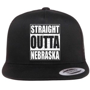 Straight Outta Nebraska Patriotic Nebraska State Flat Bill Trucker Hat