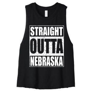 Straight Outta Nebraska Patriotic Nebraska State Women's Racerback Cropped Tank