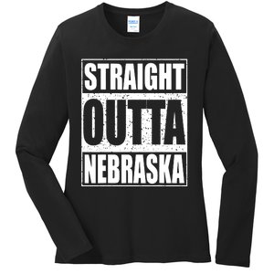 Straight Outta Nebraska Patriotic Nebraska State Ladies Long Sleeve Shirt