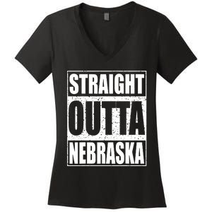 Straight Outta Nebraska Patriotic Nebraska State Women's V-Neck T-Shirt