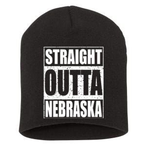 Straight Outta Nebraska Patriotic Nebraska State Short Acrylic Beanie