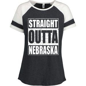 Straight Outta Nebraska Patriotic Nebraska State Enza Ladies Jersey Colorblock Tee