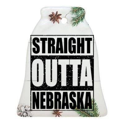 Straight Outta Nebraska Patriotic Nebraska State Ceramic Bell Ornament