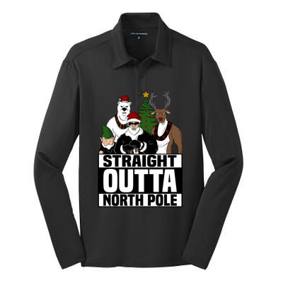 Straight Outta North Pole Christmas Fun Pajama Gift Cool Gift Silk Touch Performance Long Sleeve Polo